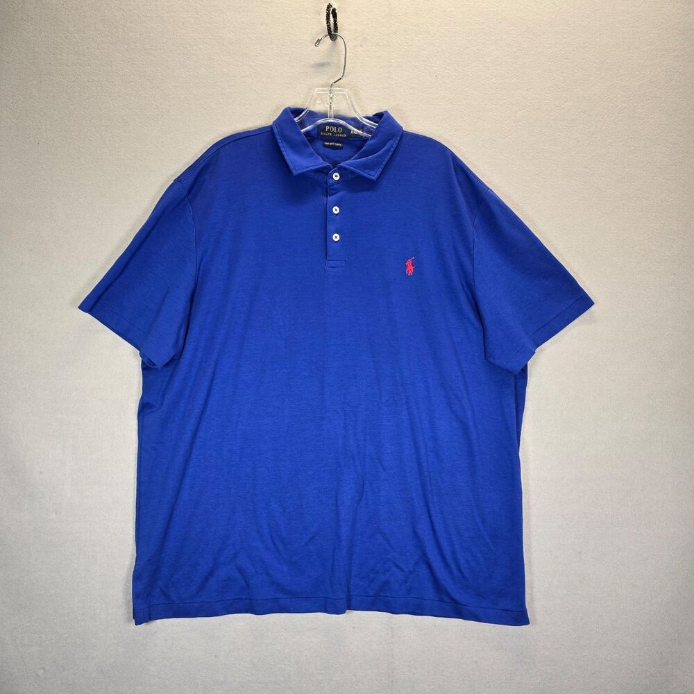 POLO Ralph Lauren Embroidered Red Pony Blue Short Sleeve Designer Polo Shirt XXL